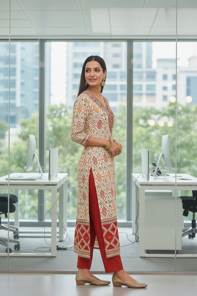 Hand-Block Kurti Red