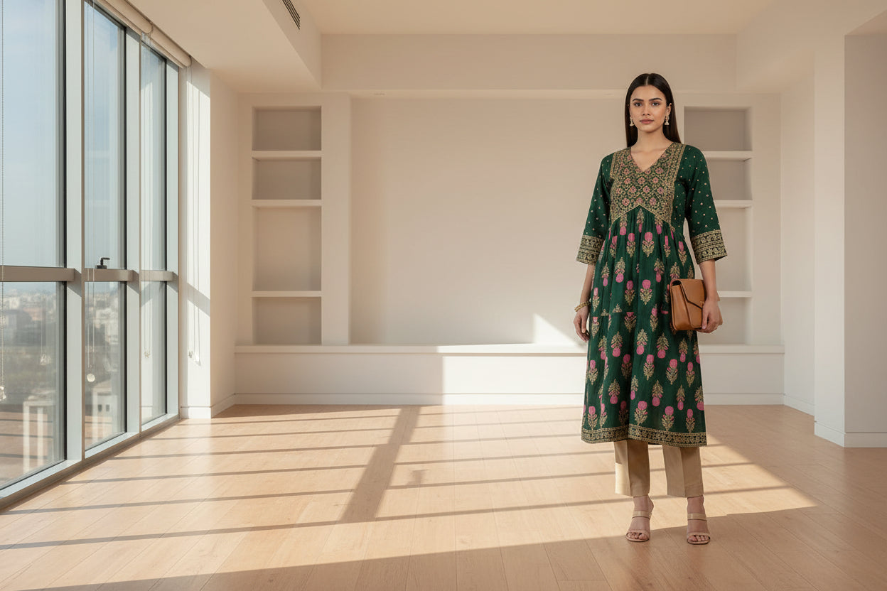 Palak Ethnic Green Floral Festive Wear
