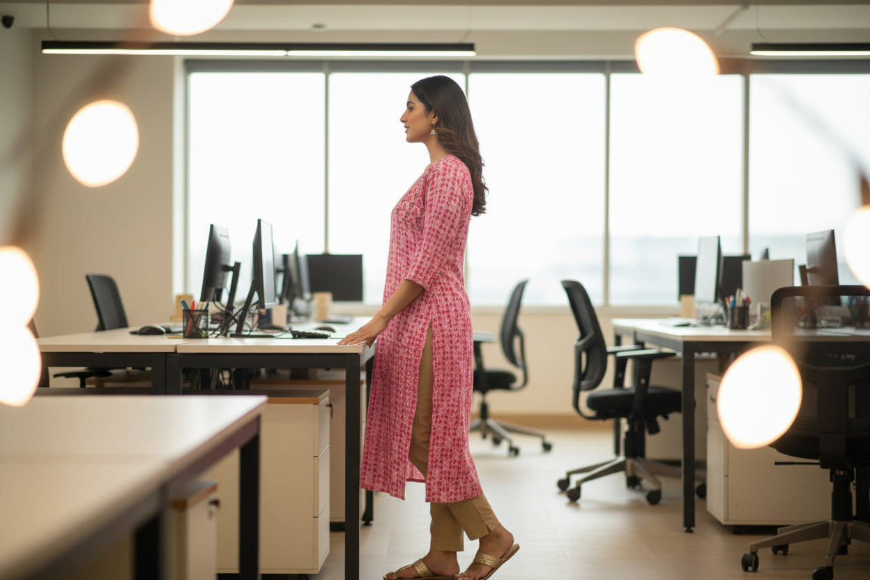 Nisha Batik Print Pink Straight Cut Kurti