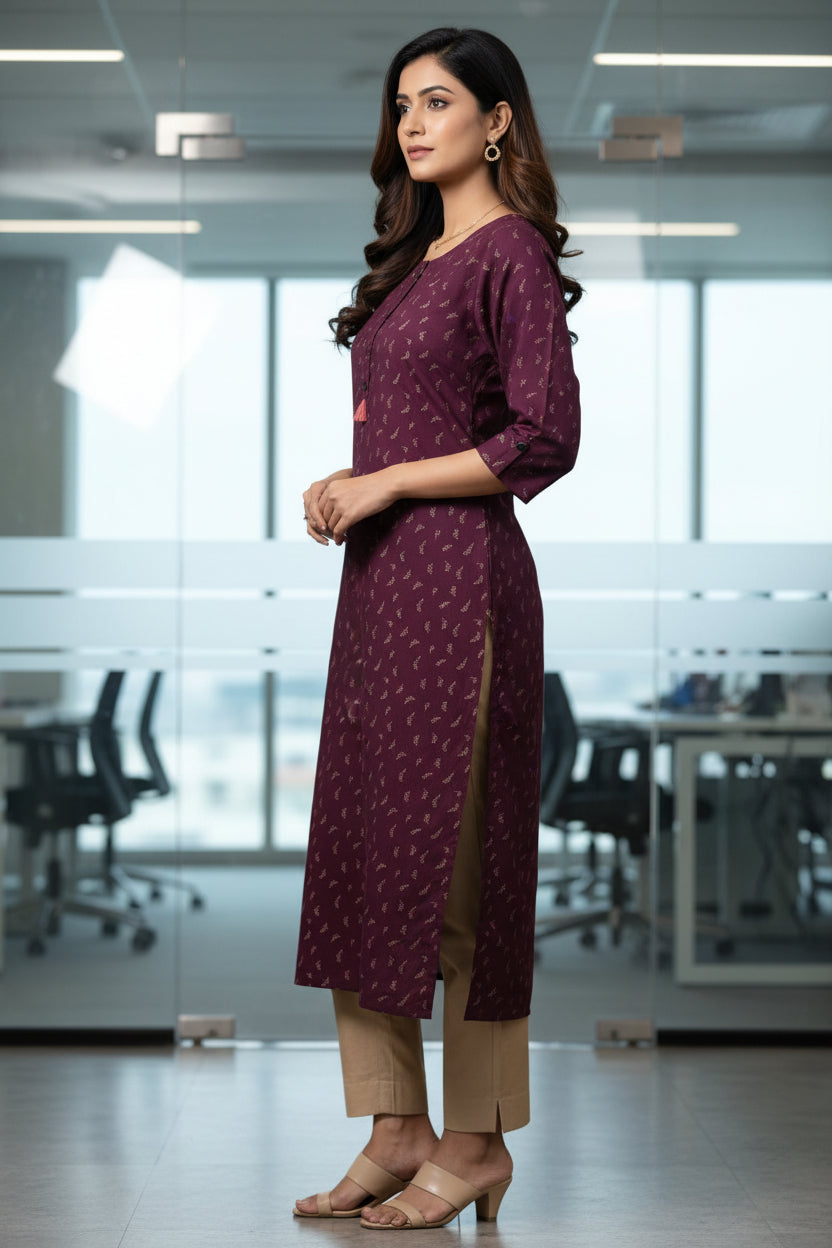 Office Wear Wine Kurti
