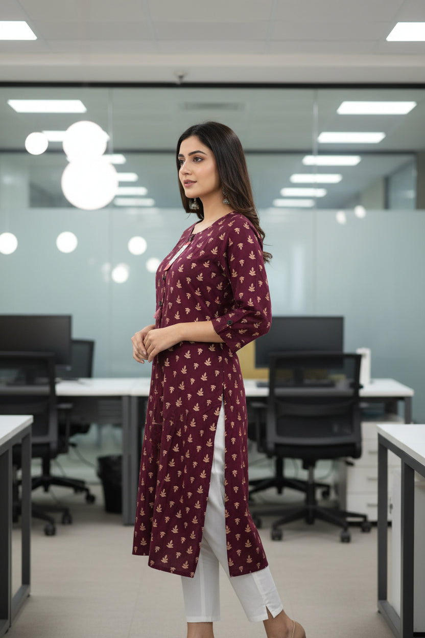 Formal Wear Wine Color Kurti