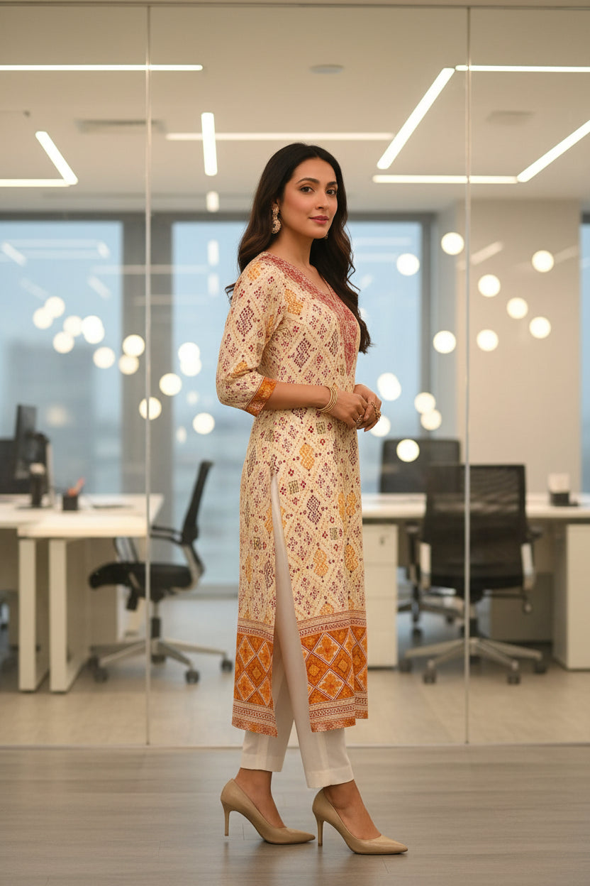Yellow Hand Block Kurti