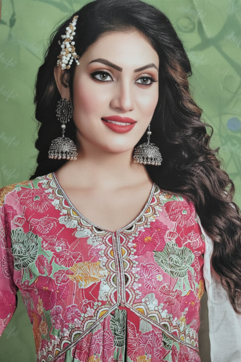 Pink Floral Salwar Kameez Dupatta Set