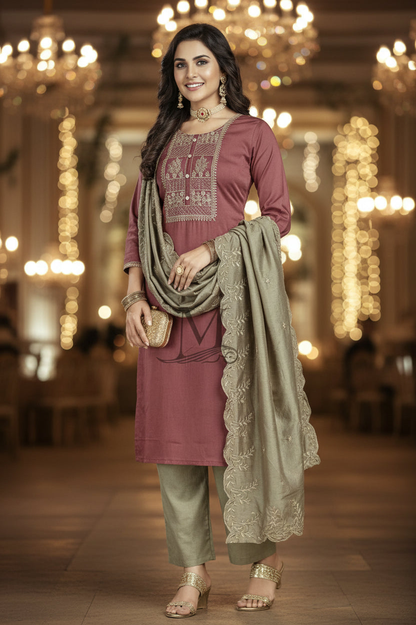 Office Wear Onion Pink Salwar Kameez and Dupatta set