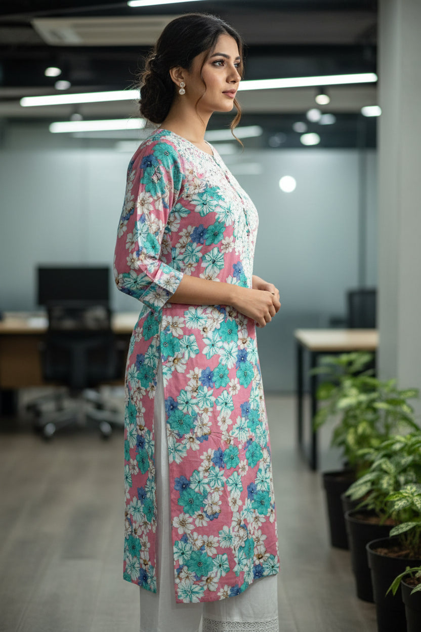 Chikankari Office-Wear Cord set - Pink