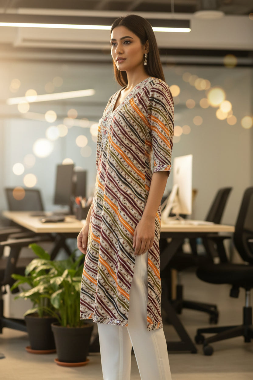 Lehariya Cotton Kurti - Wine
