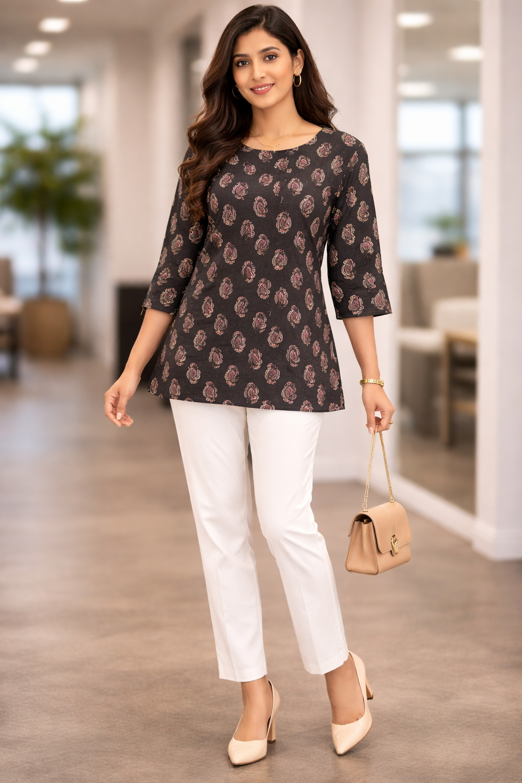 Batik Brown Straight Cut Short Kurti