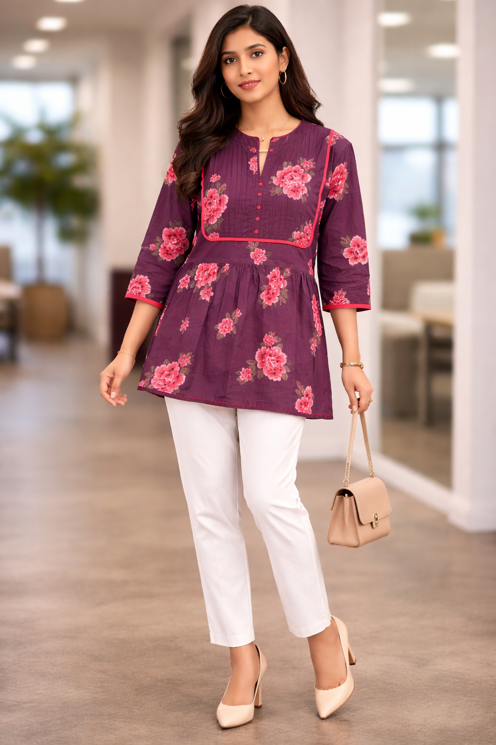Ami Purple Floral Short Top