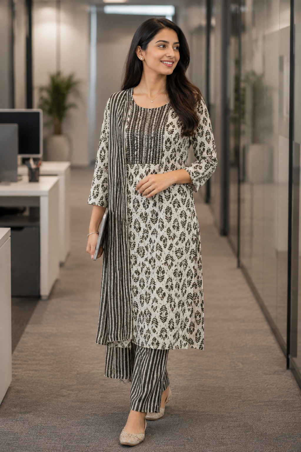 Office Wear Floral Mul Cotton Suit