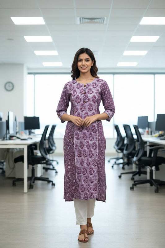 Lilac Princess Cut Straight Kurti