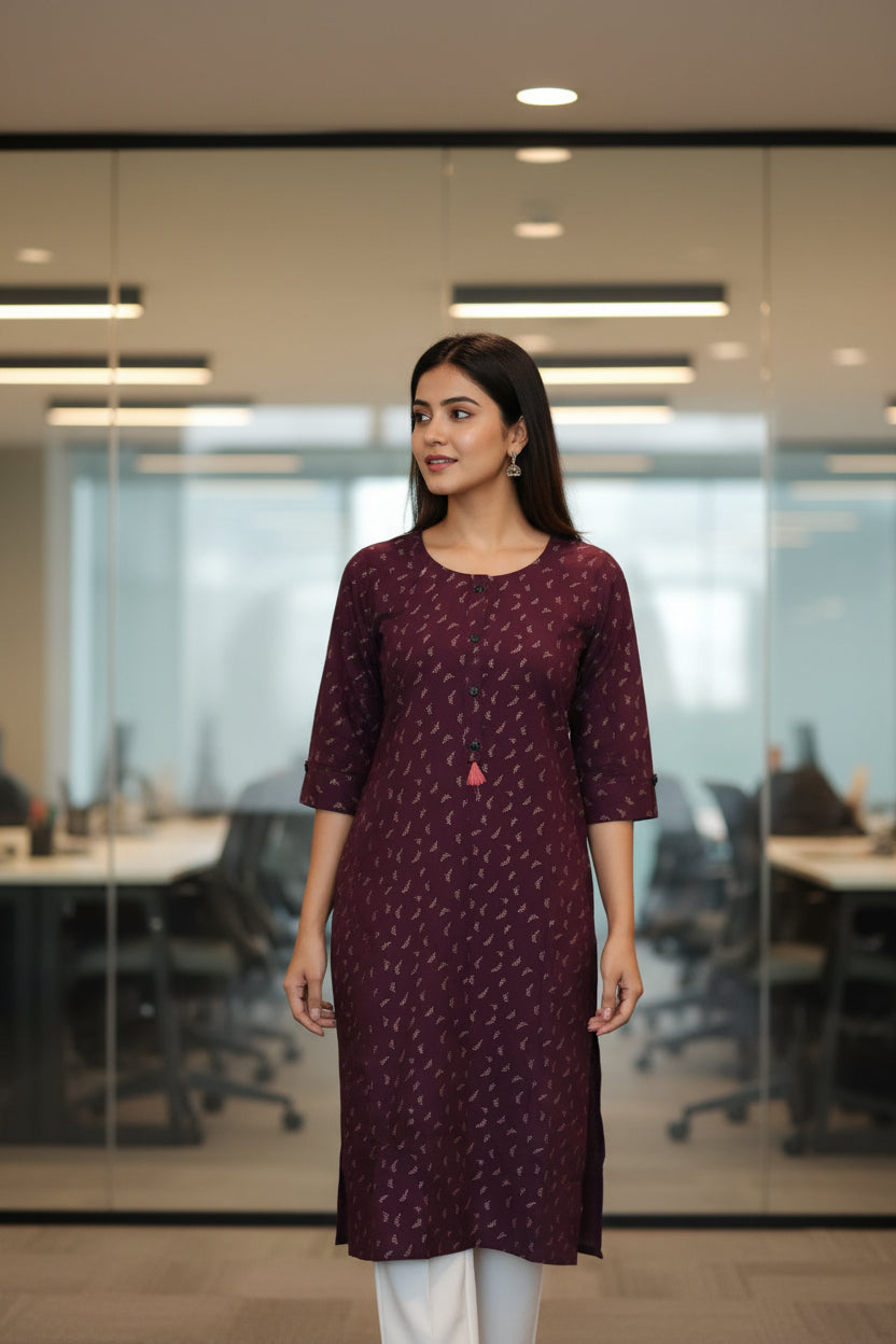 Office Wear Wine  Kurti