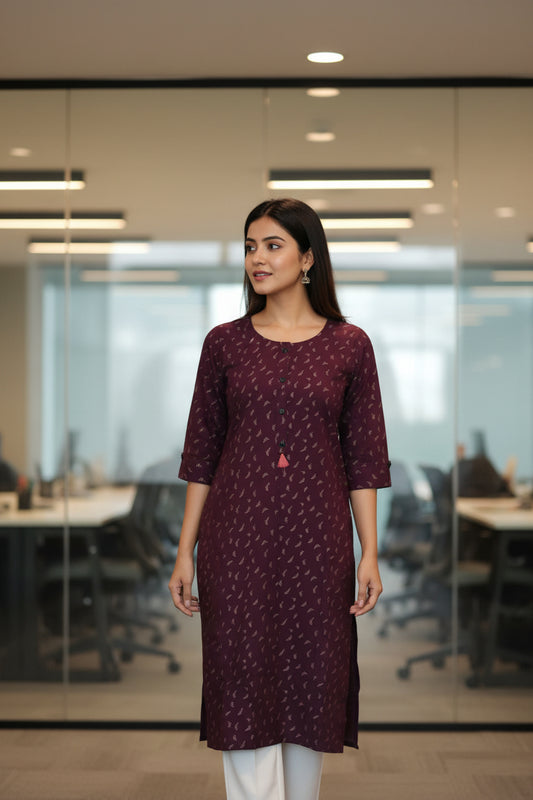 Office Wear Wine  Kurti