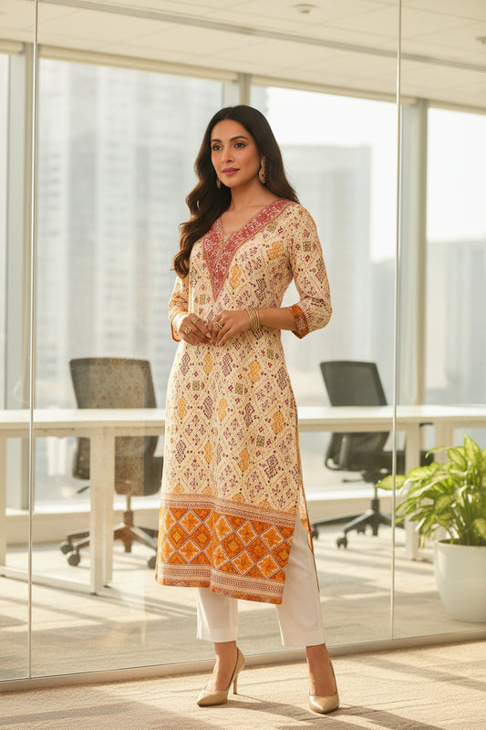Yellow Hand Block Kurti