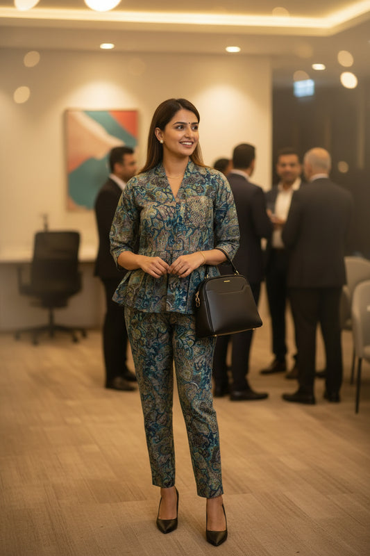 Green Color Peplum Cordset for office Party and Casual outings