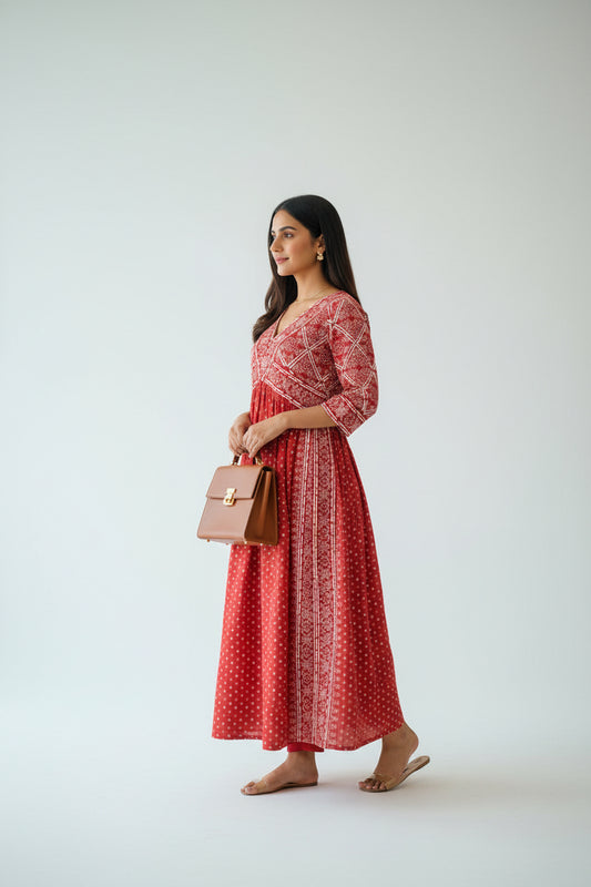 Palak Red and White Festive Wear