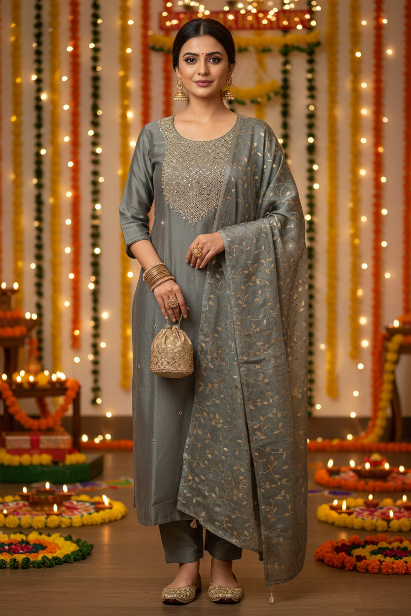 Office Wear Salwar Suit with Pearl work and Cutdana work