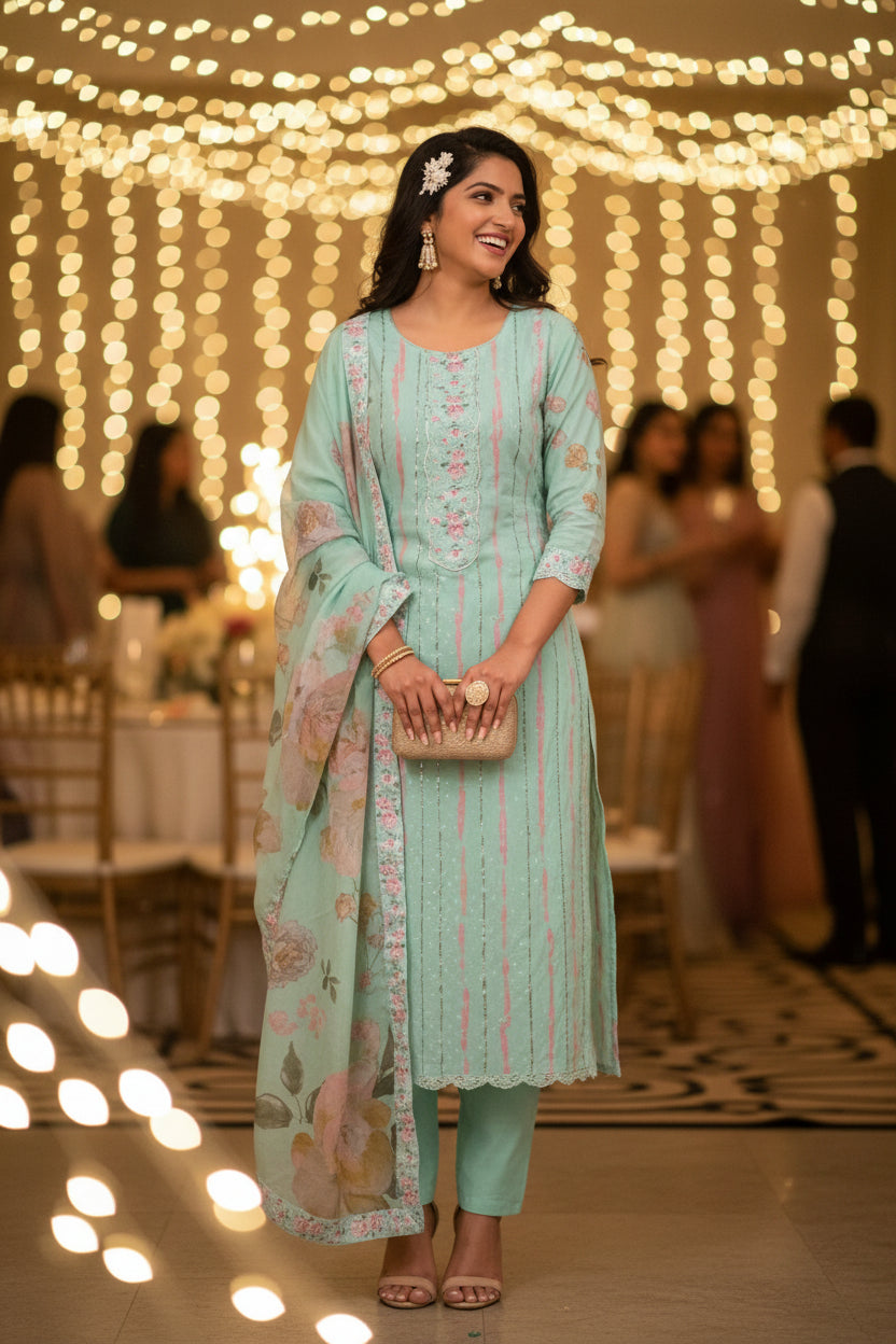 Office Wear Pure Cotton Sky Blue Color Salwar Kameez & Dupatta