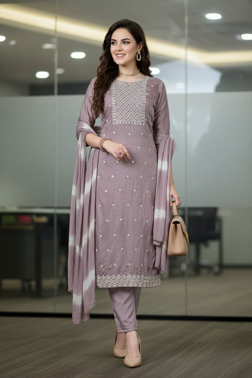 Lilac Color Plus Size Salwar Kameez and Dupatta