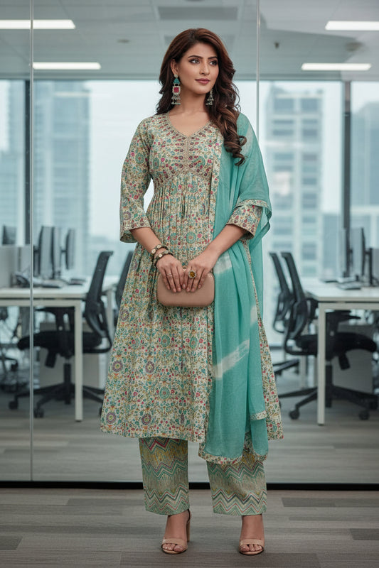 Blue and White Mul Salwar Kameez Dupatta V neck with Embroidery and Sequence Work
