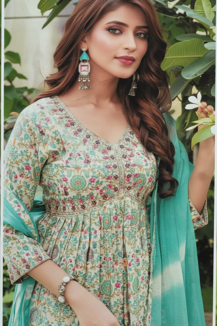 Blue and White Mul Salwar Kameez Dupatta V neck with Embroidery and Sequence Work