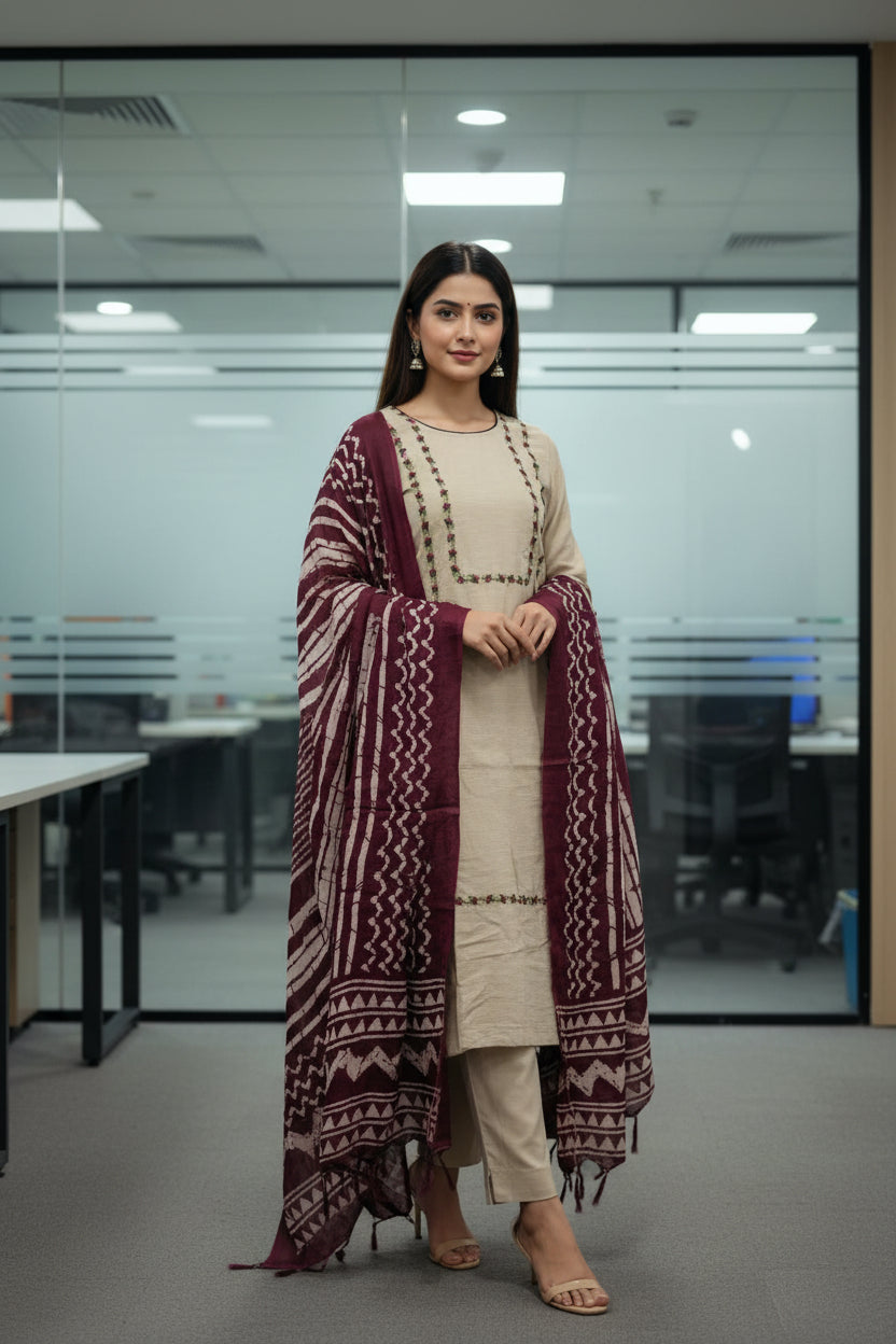 Solid Cotton Salwar Kameez Dupatta