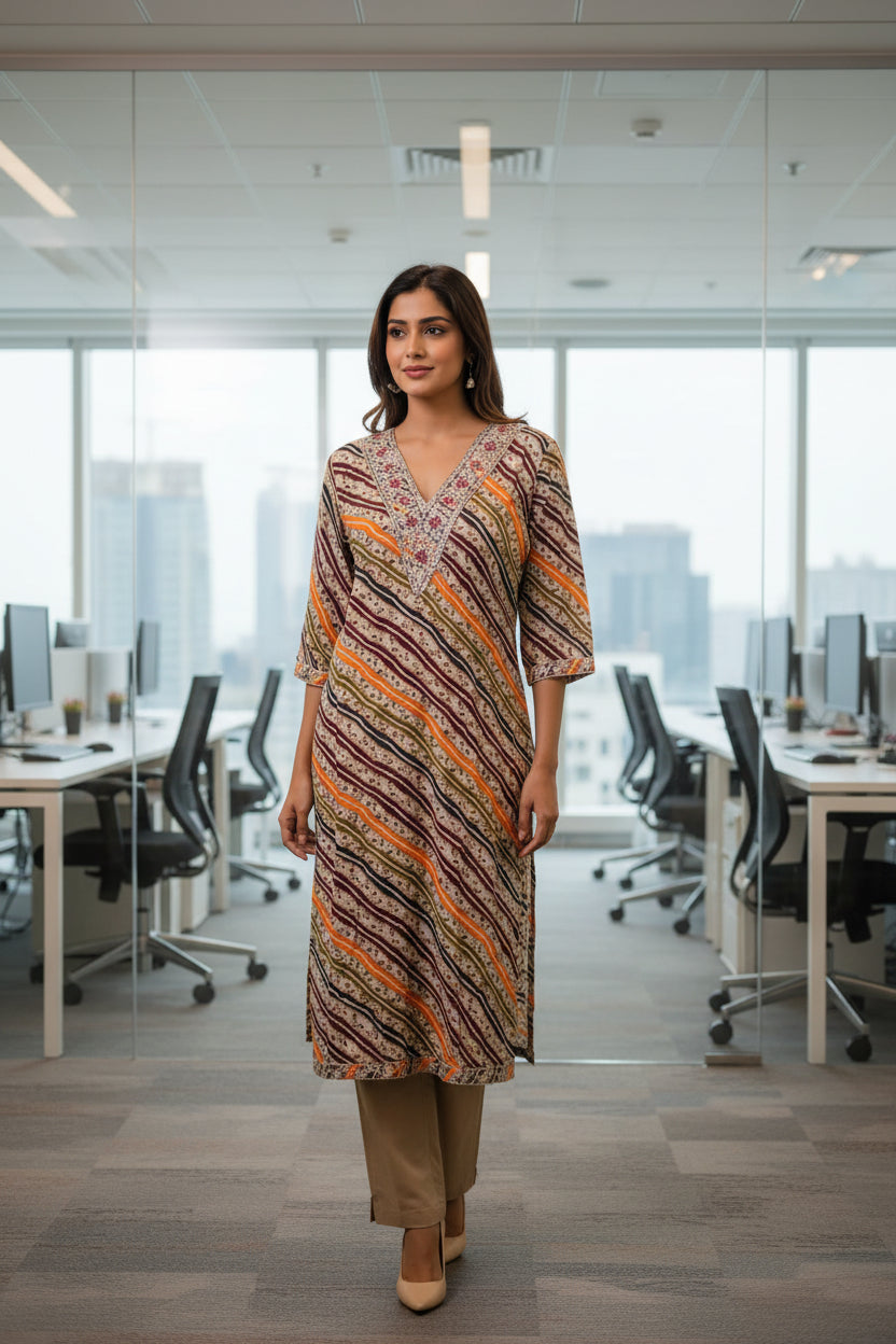 Lehariya Cotton Kurti - Wine