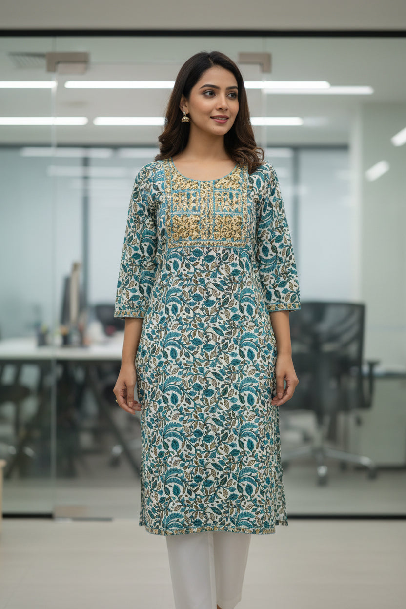 Sanganeri Blue Cotton Kurti