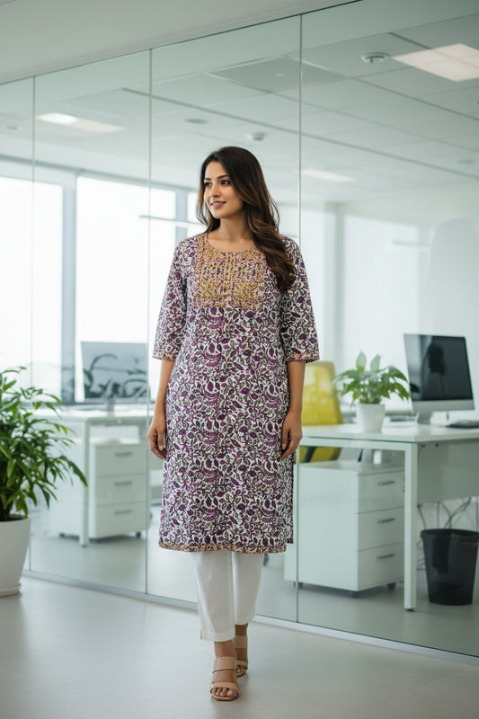 Sanganeri Purple Cotton Kurti