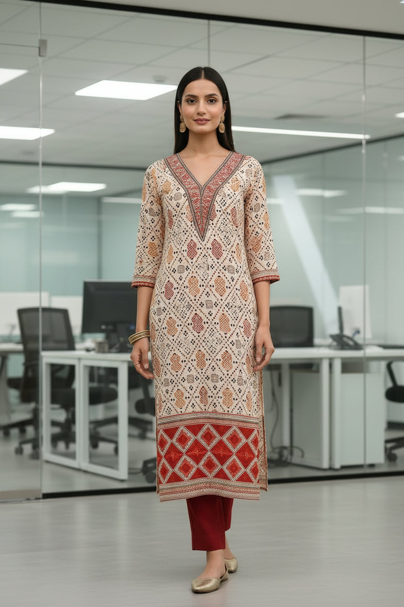 Hand-Block Kurti Red