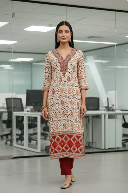 Hand-Block Kurti Red