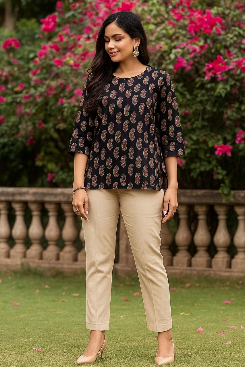 Batik Brown Straight Cut Short Kurti