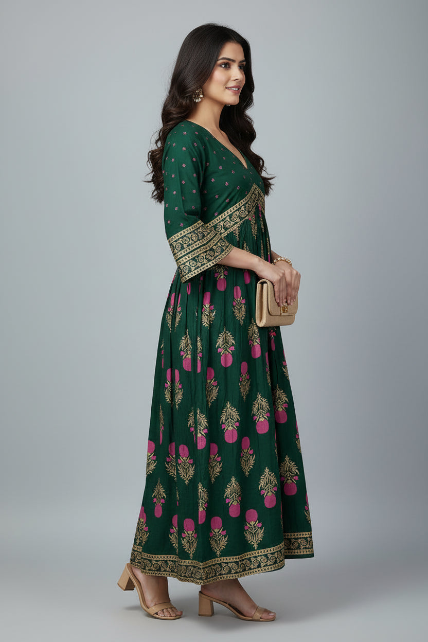 Palak Ethnic Green Floral Festive Wear