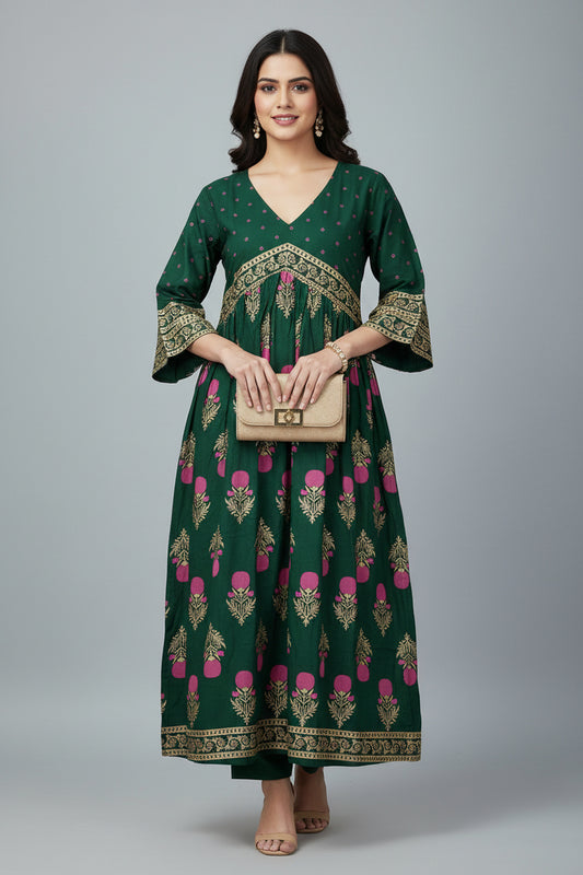Palak Ethnic Green Floral Festive Wear