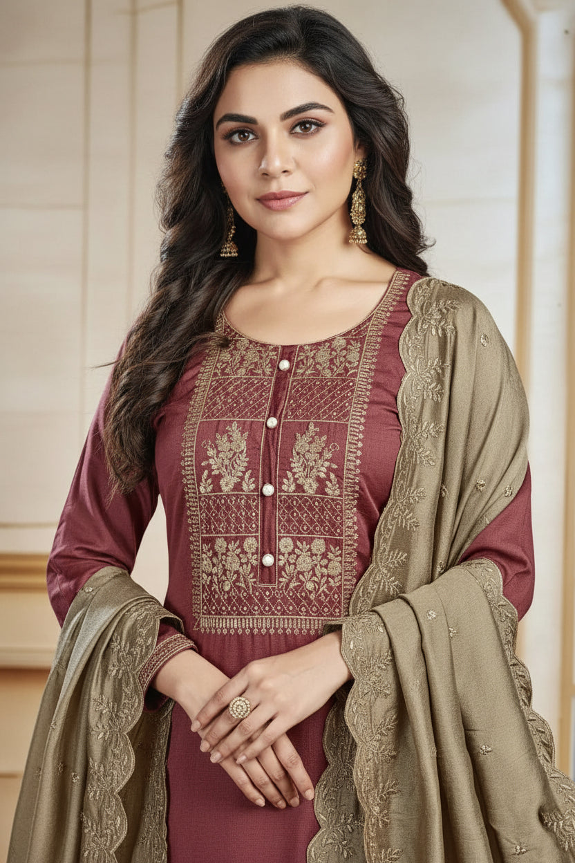 Office Wear Onion Pink Salwar Kameez and Dupatta set