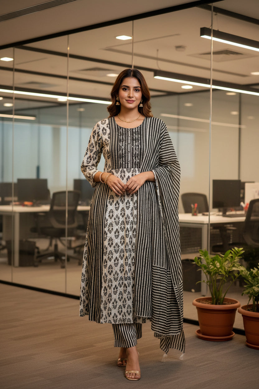 Office Wear Floral Mul Cotton Suit