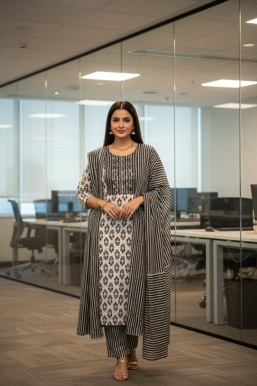 Office Wear Floral Mul Cotton Suit