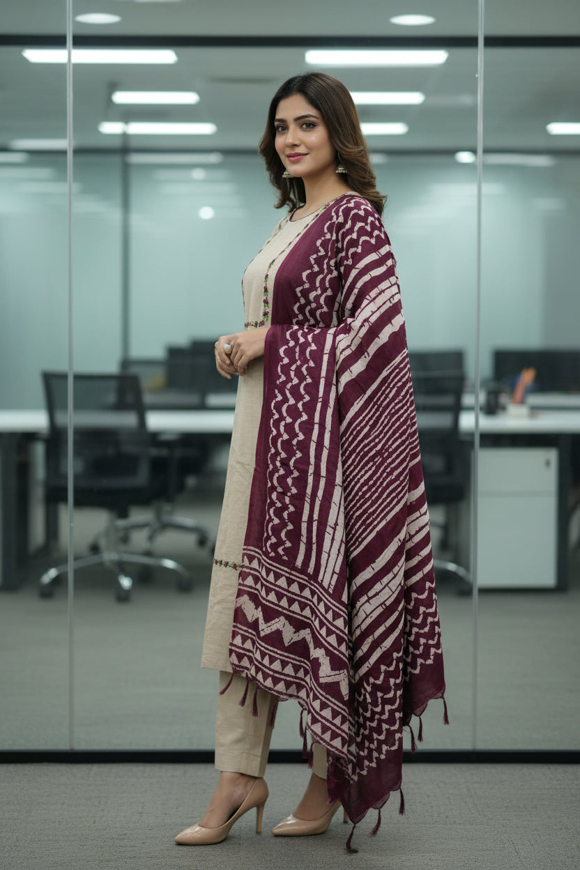 Solid Cotton Salwar Kameez Dupatta