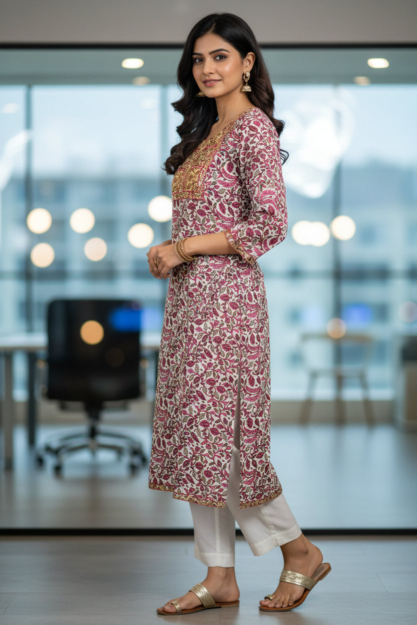Sanganeri Red Cotton Kurti